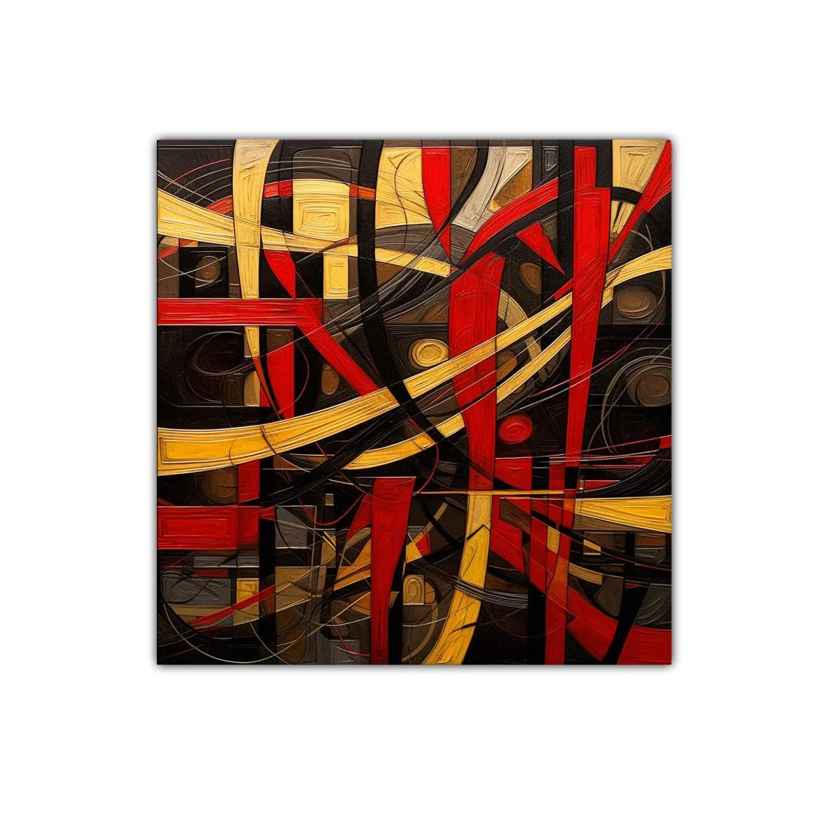 Composición abstracta con formas dinámicas rojas y doradas — imagen principal