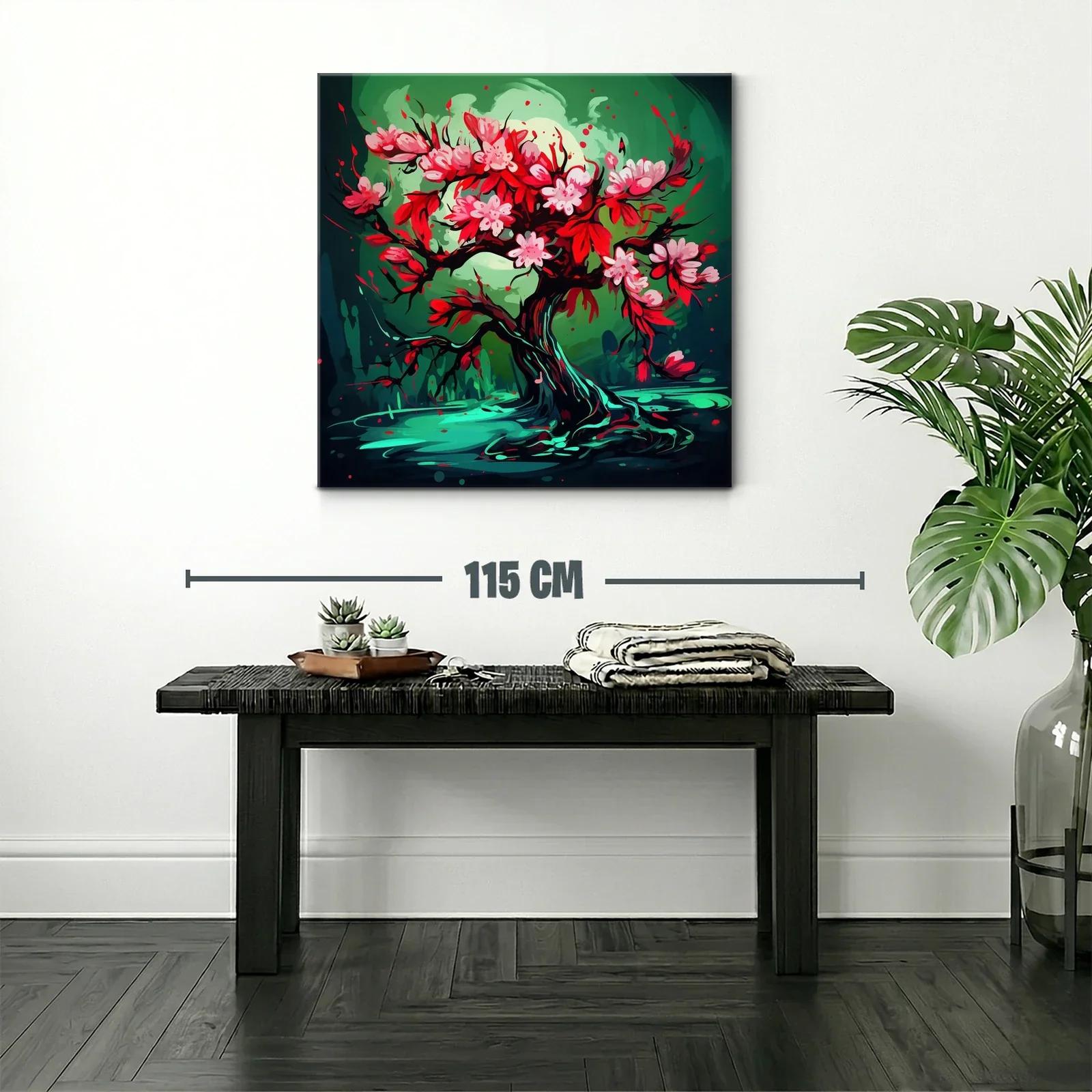 Árbol floreciente con vibrantes tonos rojos y verdes — miniatura 2