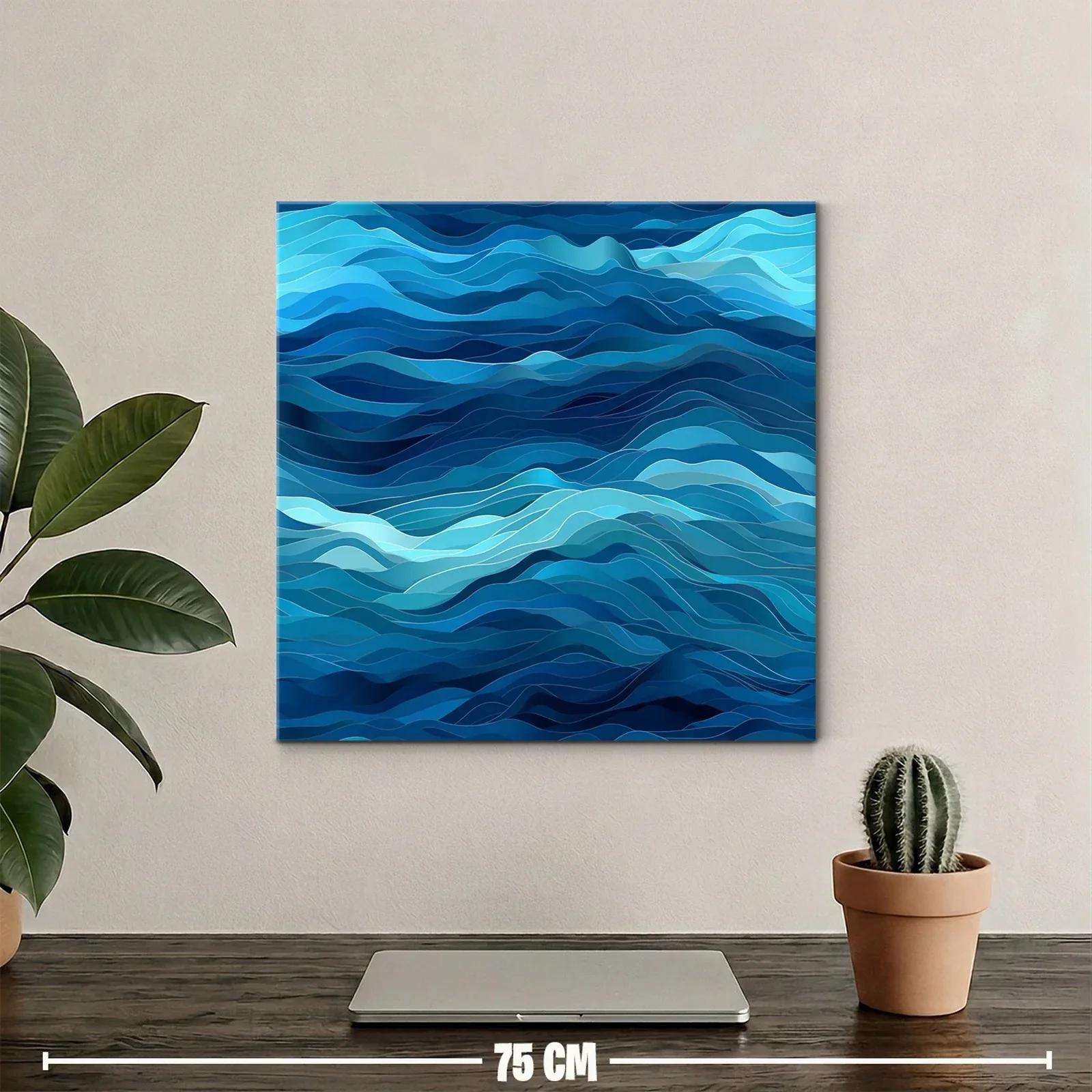 Cuadro abstracto de olas en tonos azules profundos — miniatura 2
