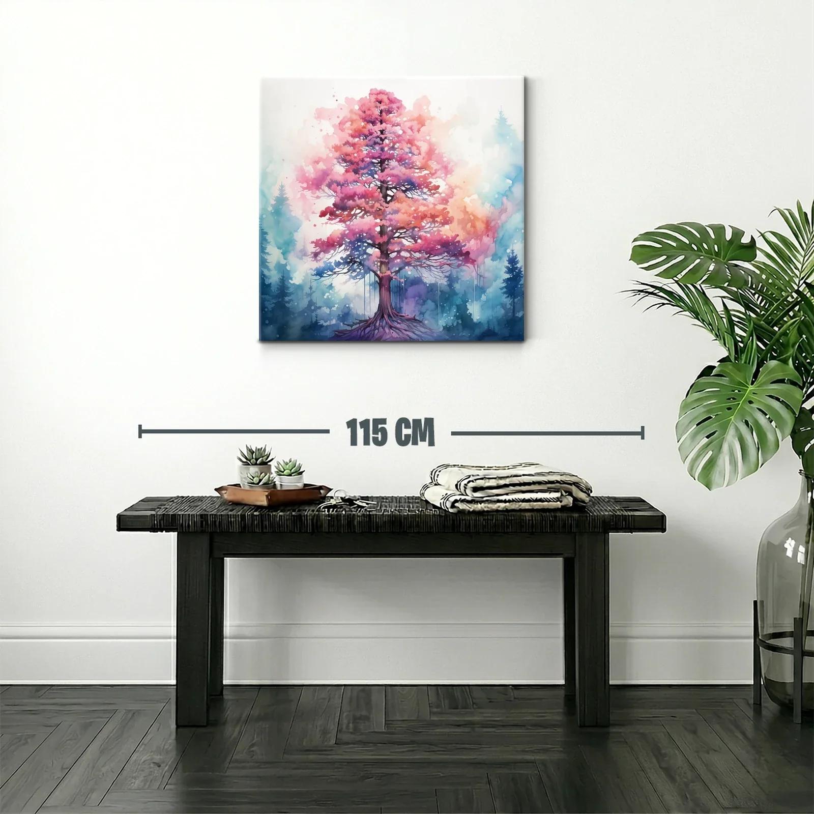 Árbol vibrante en tonos rosas y azules en paisaje onírico — miniatura 2