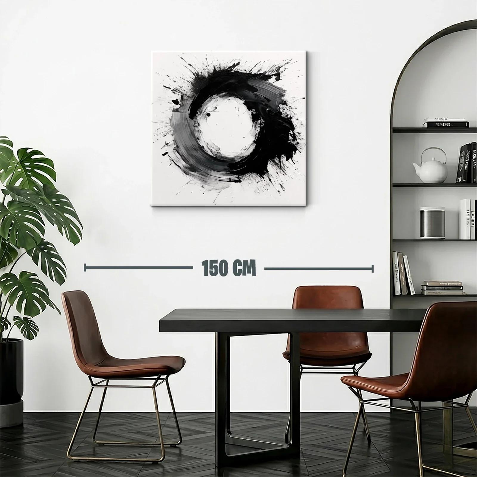 Cuadro abstracto con formas circulares en blanco y negro — miniatura 2