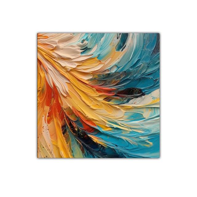 Cuadro abstracto con vibrantes trazos en tonos cálidos y fríos