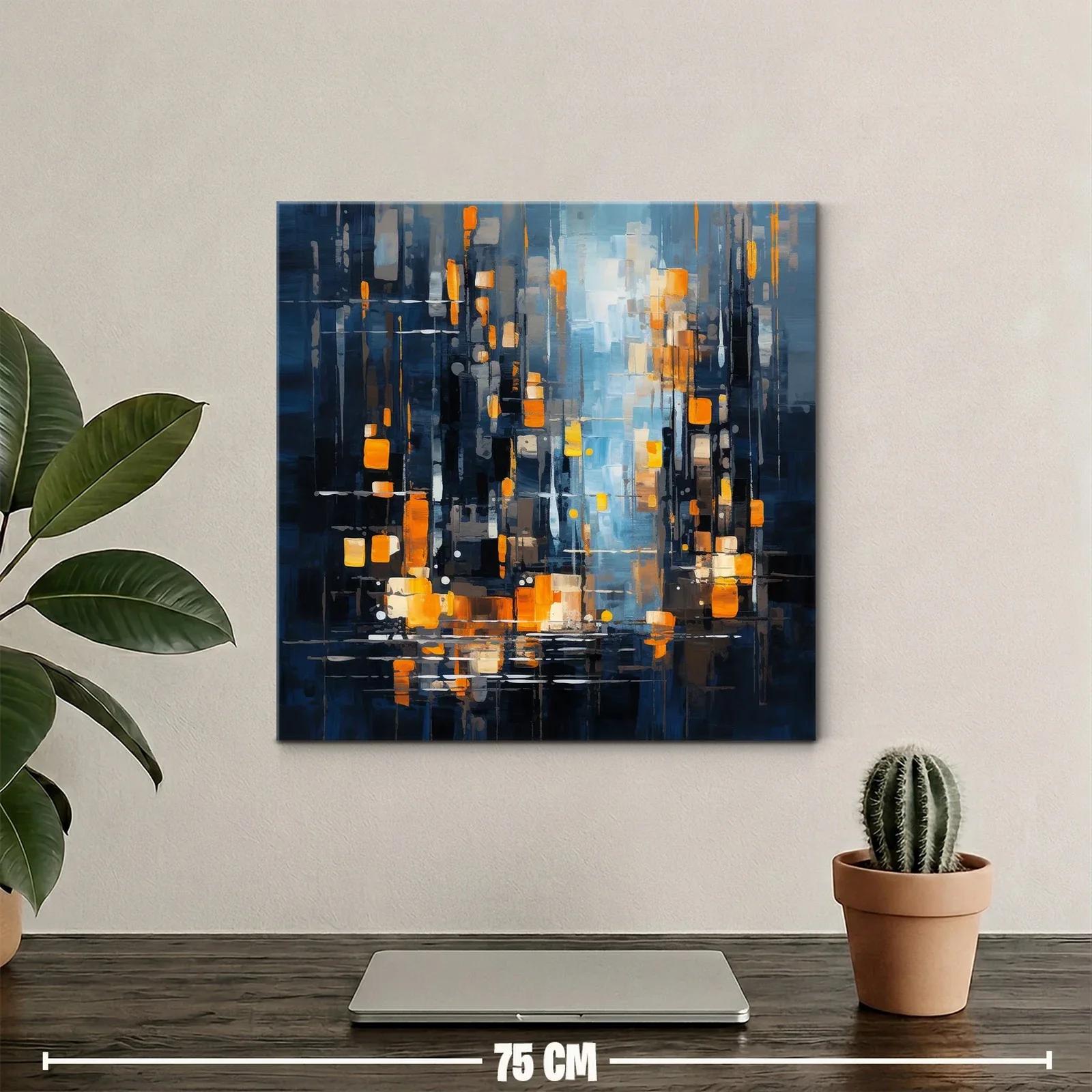 Cuadro abstracto urbano con luces cálidas y tonos fríos — miniatura 2