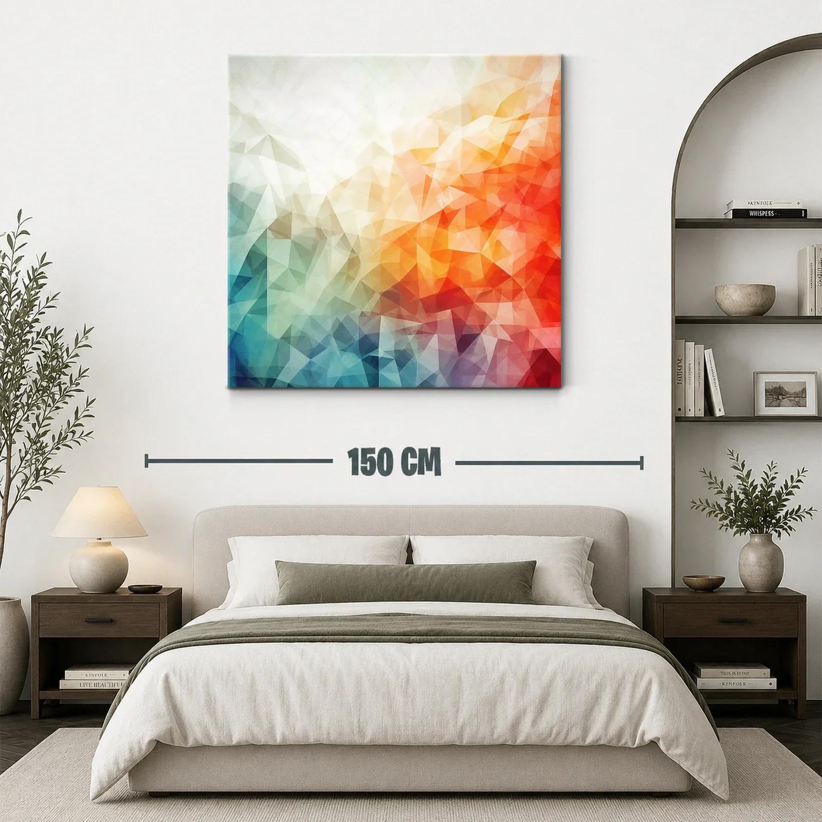 Cuadro abstracto con tonos cálidos y fríos en triángulos — miniatura 3