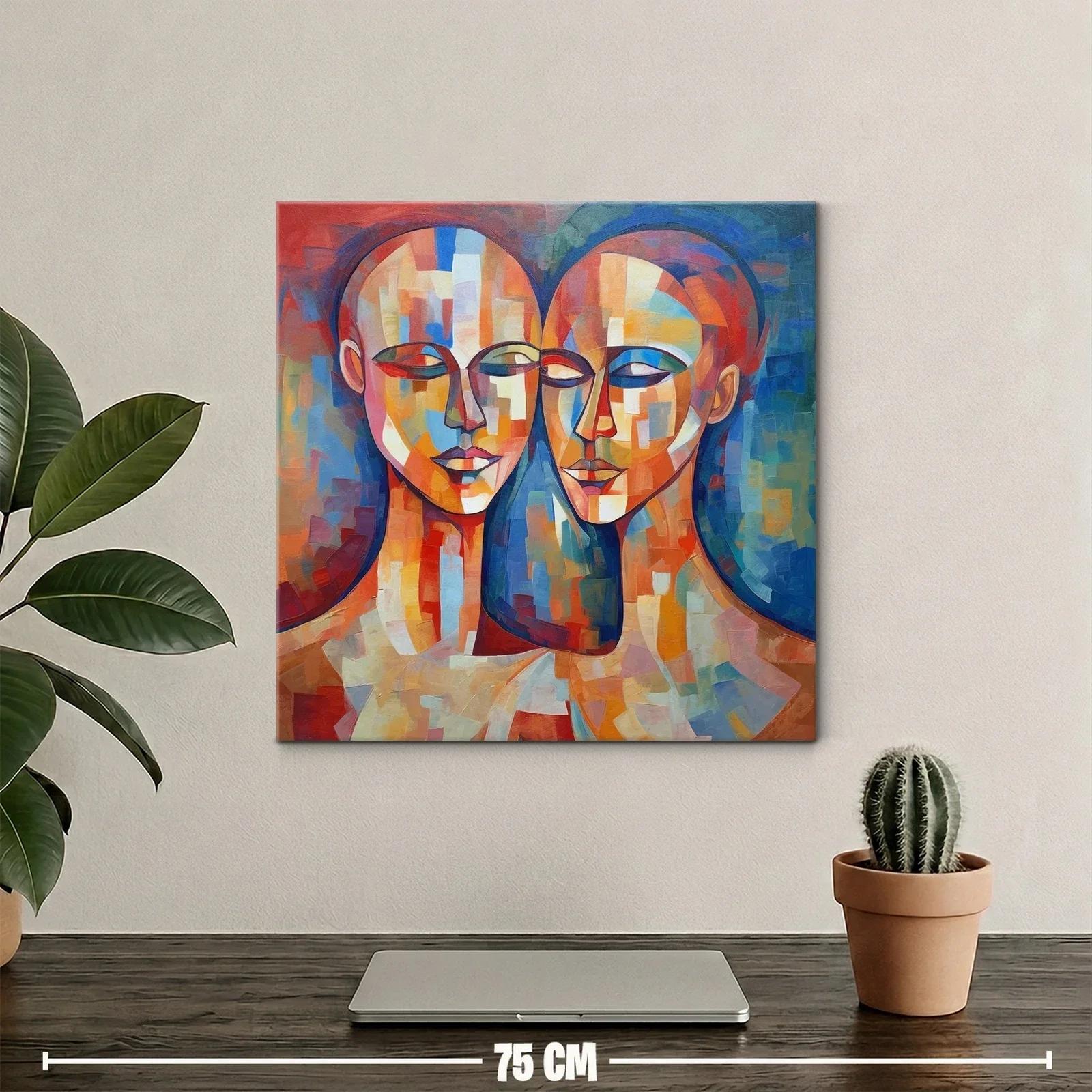 Cuadro abstracto con dos rostros estilo cubista — miniatura 2