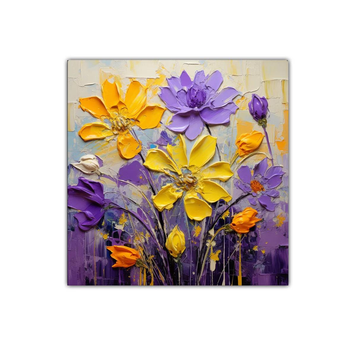 Cuadro decorativo con flores vibrantes en tonos amarillos y lilas — imagen principal