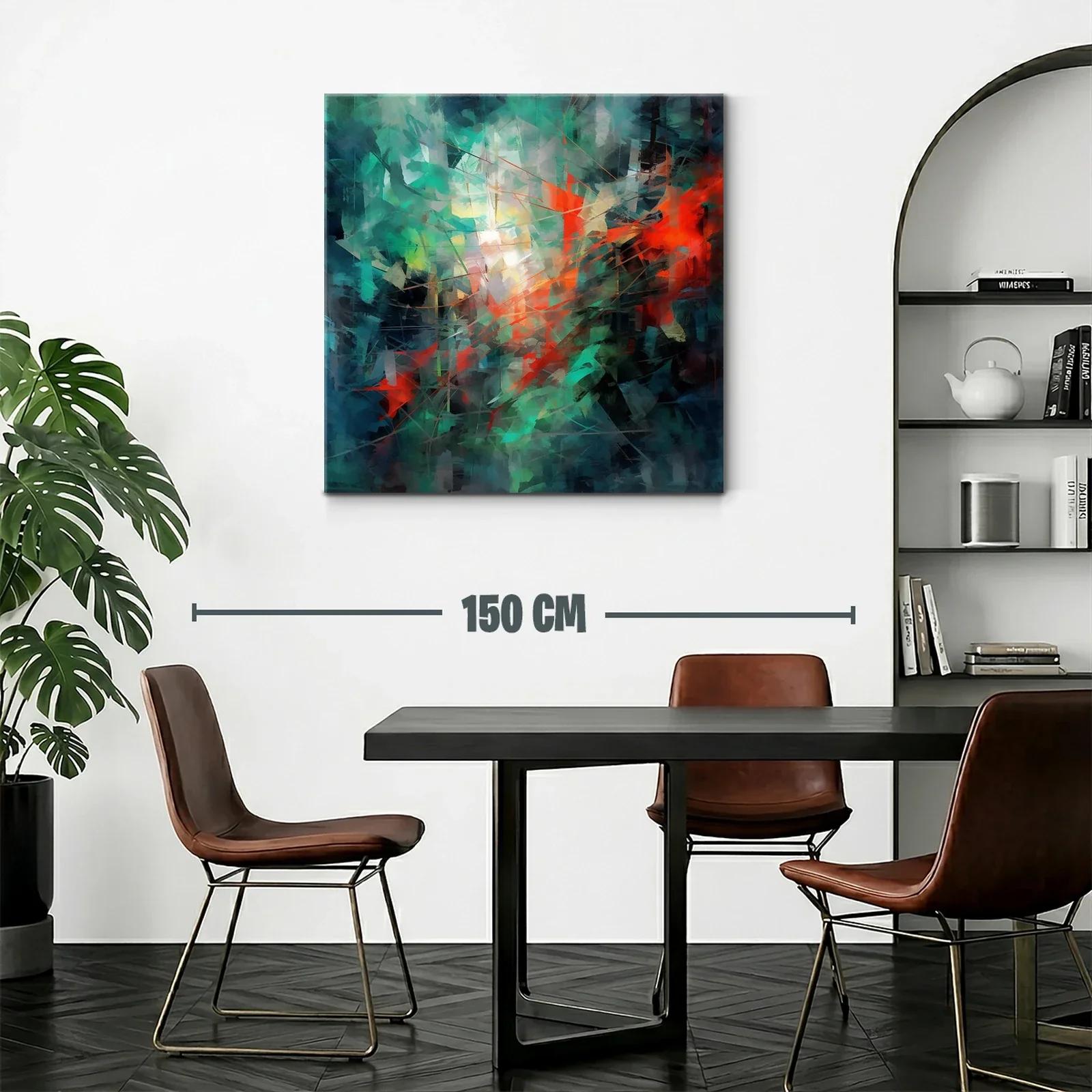 Cuadro abstracto con vibrantes toques en tonos verdes y rojos — miniatura 2