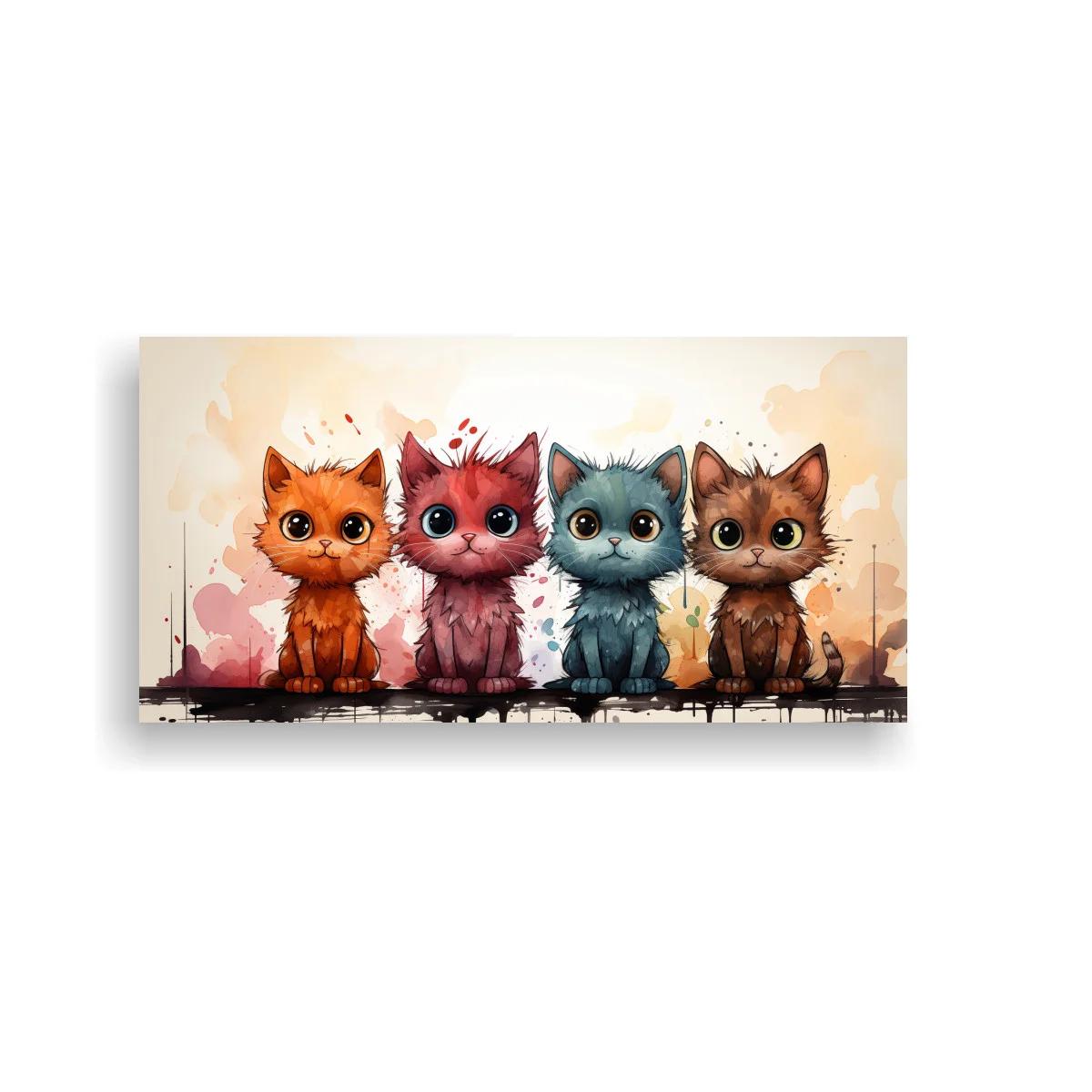 Cuadro cuatro gatitos en acuarela con salpicaduras