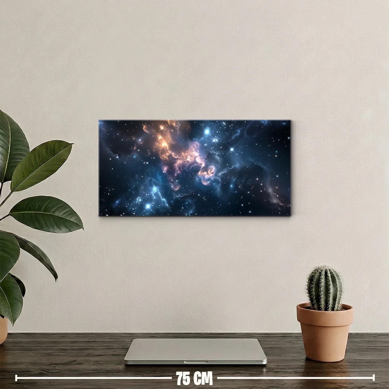 Cuadro nebulosa espacial con destellos rosados y dorados — miniatura 2