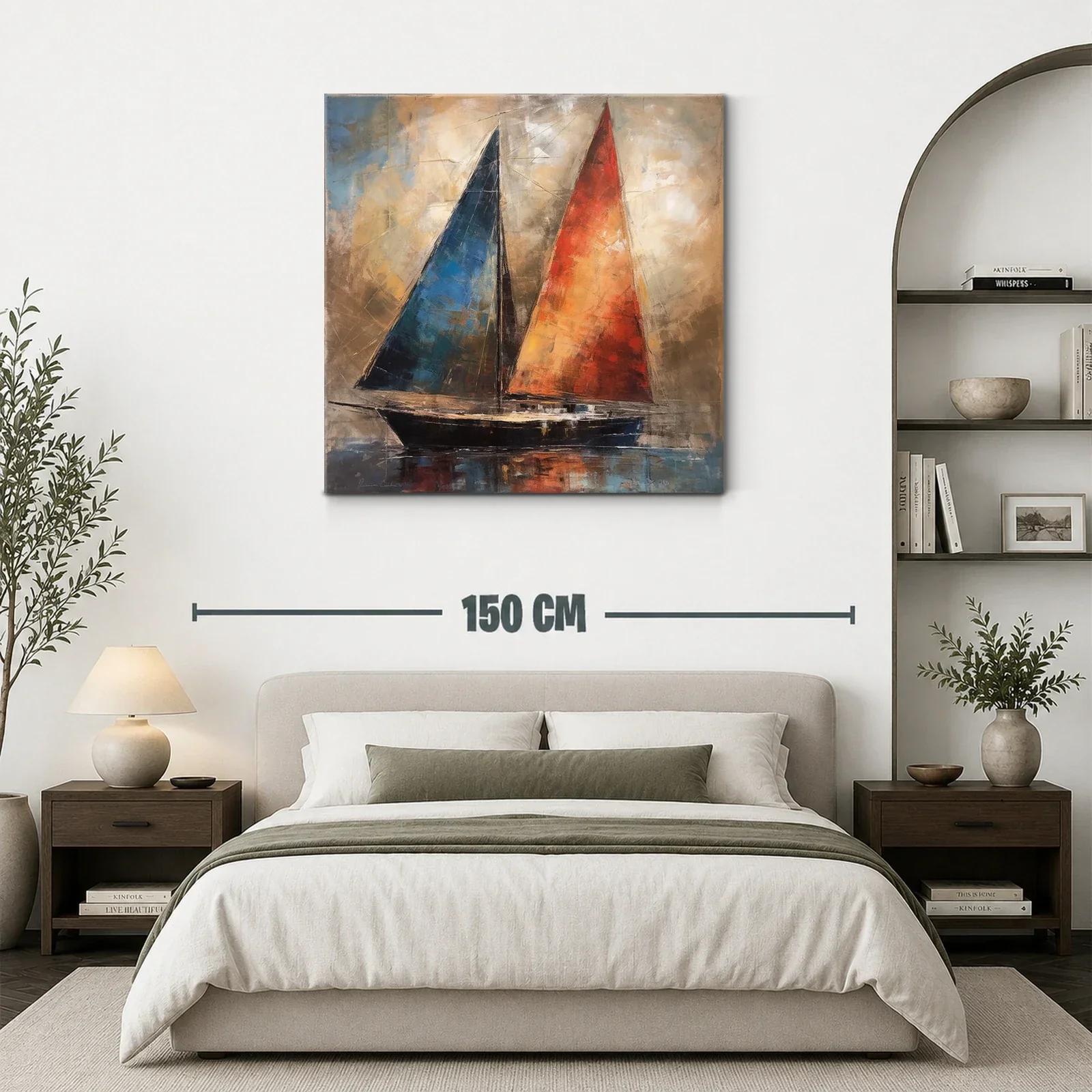 Velero con velas vibrantes en tonos cálidos y fríos — miniatura 3