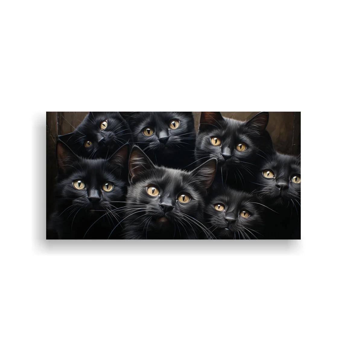 Cuadro grupo de gatos negros con ojos ámbar