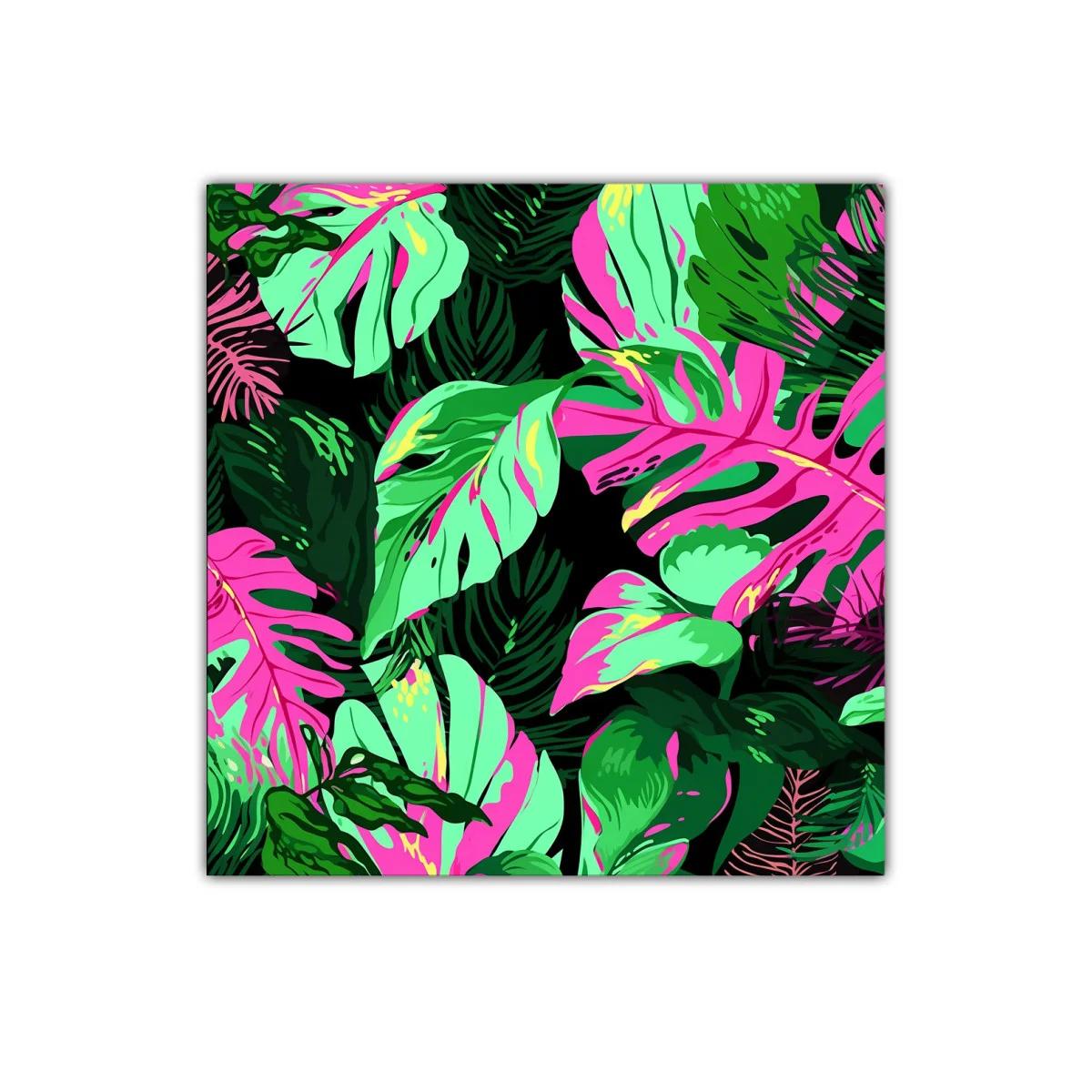 Cuadro decorativo con hojas tropicales en tonos vibrantes