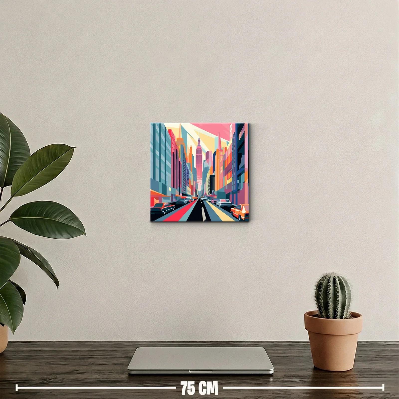 Colorida ciudad vibrante con rascacielos y tráfico urbano — miniatura 2