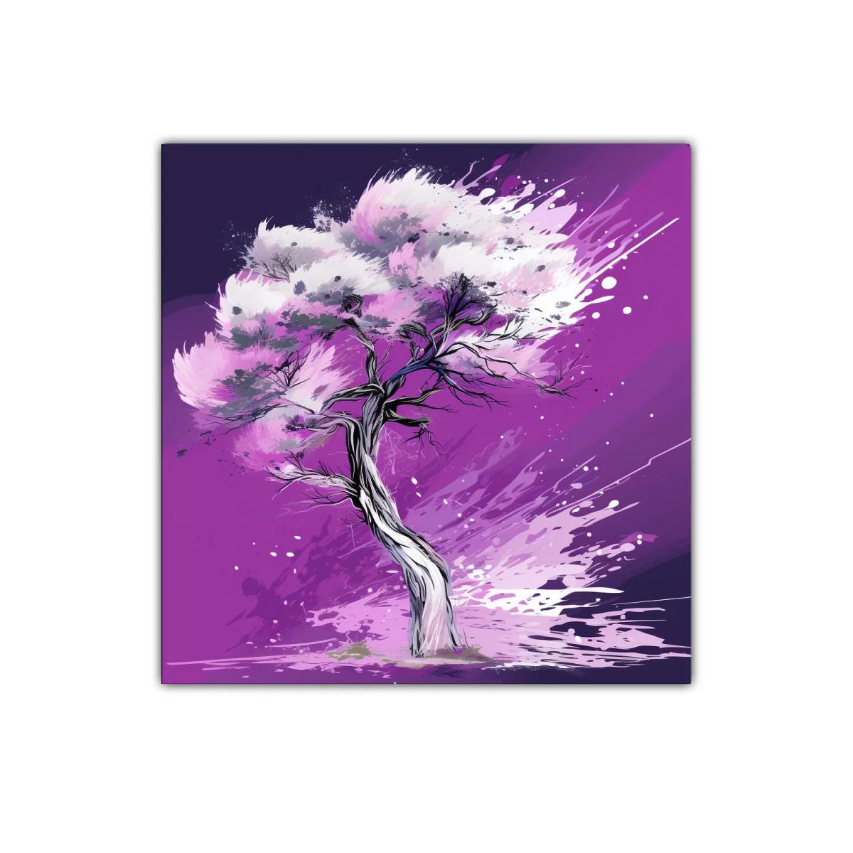 Árbol estilizado con tonos morados y rosas vibrantes