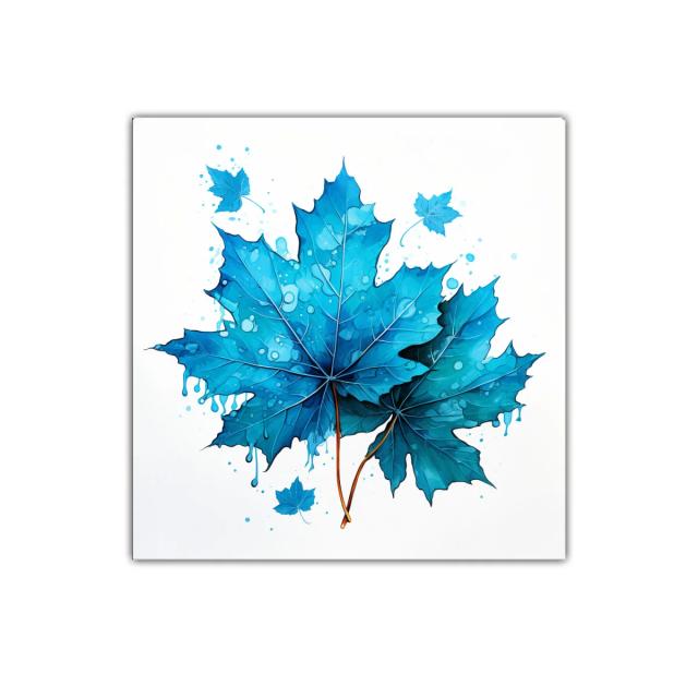 Cuadro decorativo con hojas de arce en tonos azul vibrante