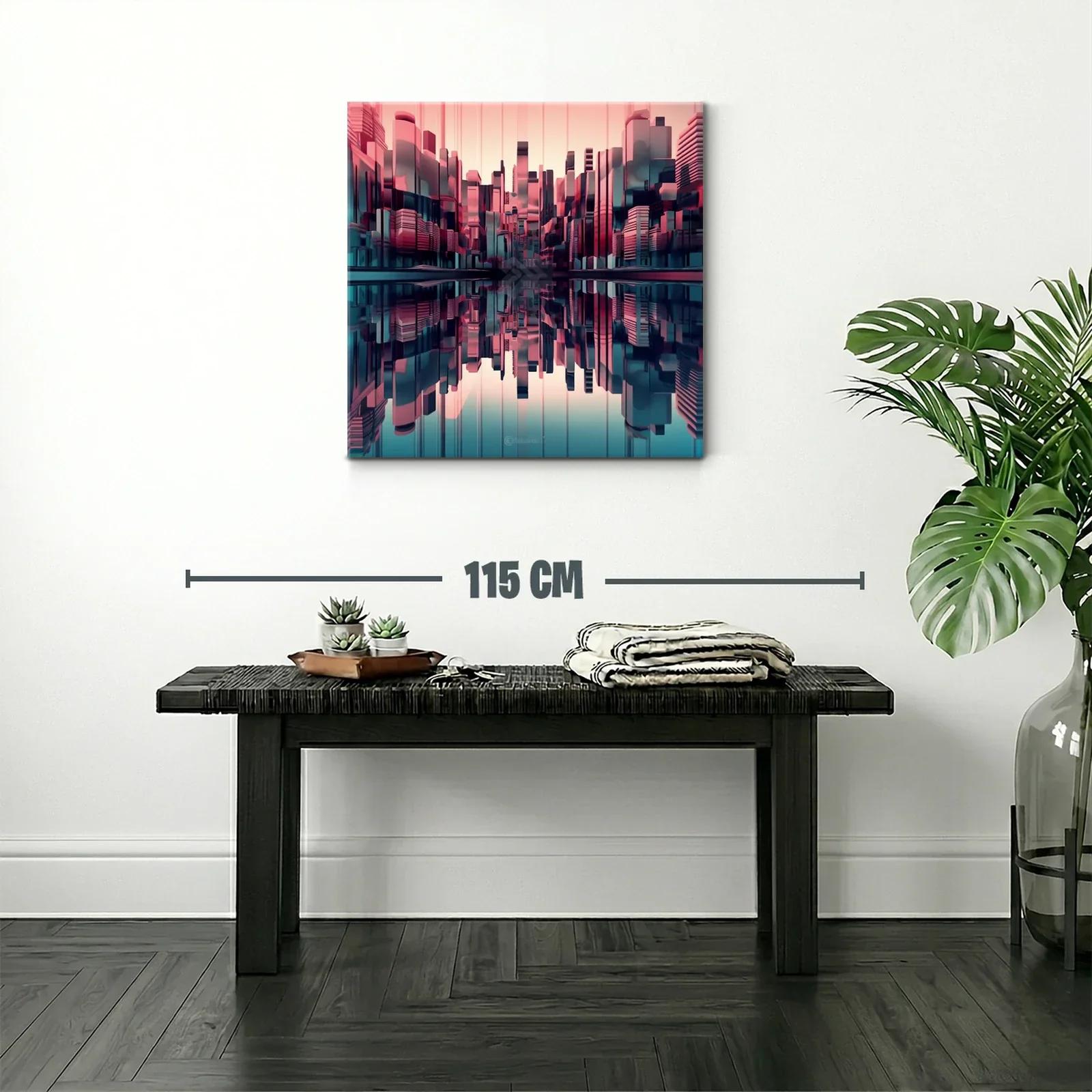Ciudad futurista reflejada en tonos rosa y azul oscuro — miniatura 2