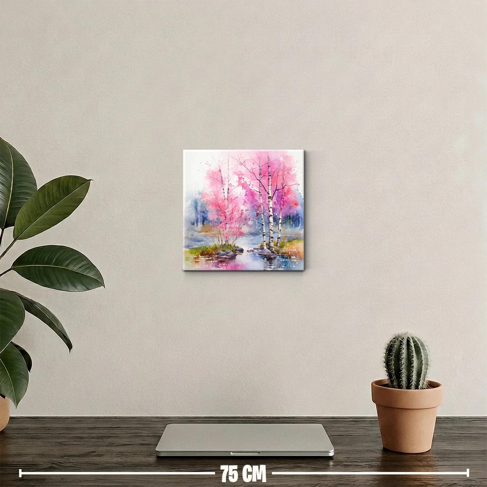 Paisaje sereno con árboles rosas y reflejos en el agua — miniatura 2