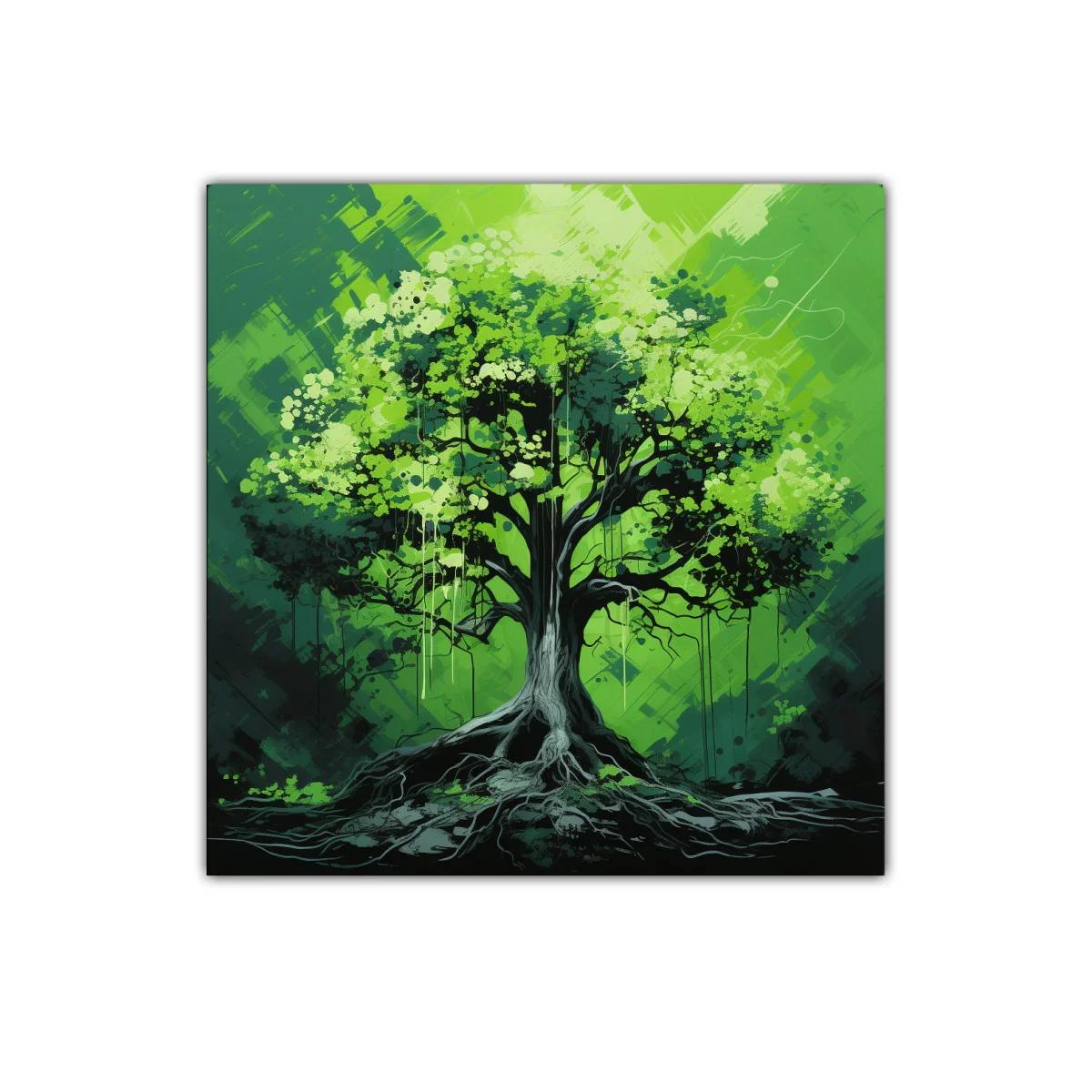 Cuadro árbol verde con raíces y copa frondosa — miniatura 1