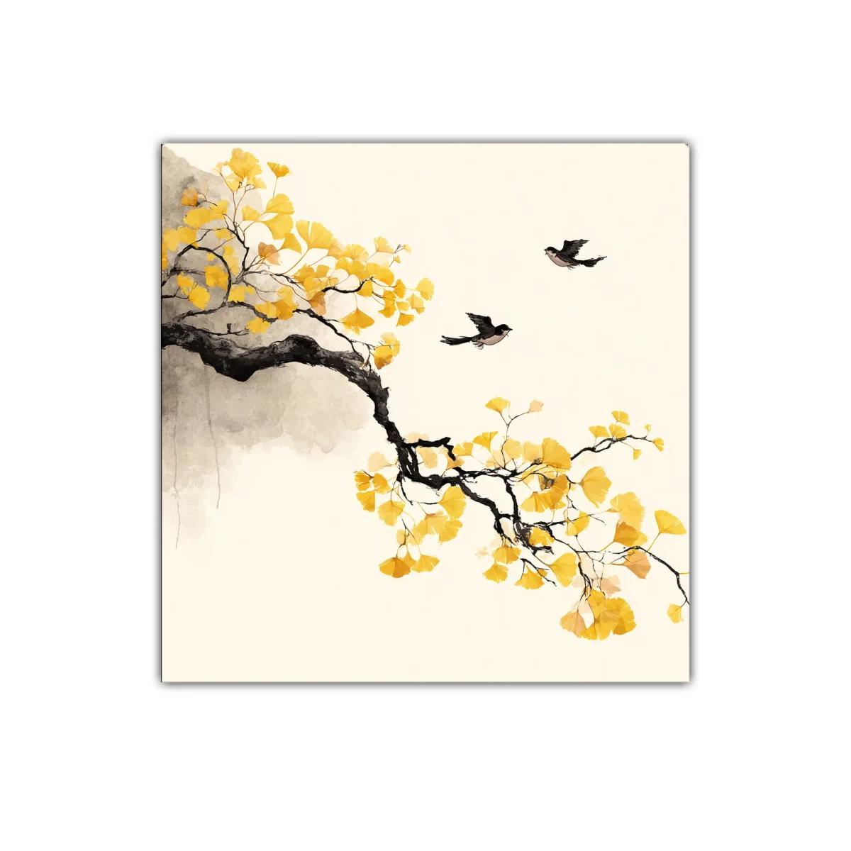 Rama dorada con aves volando en estilo oriental elegante — imagen principal