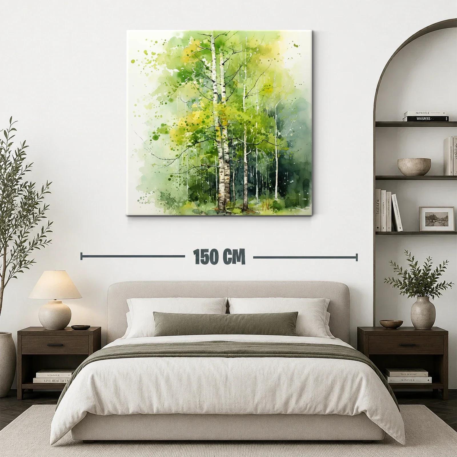 Bosque de abedules en verdes y amarillos vibrantes — miniatura 3