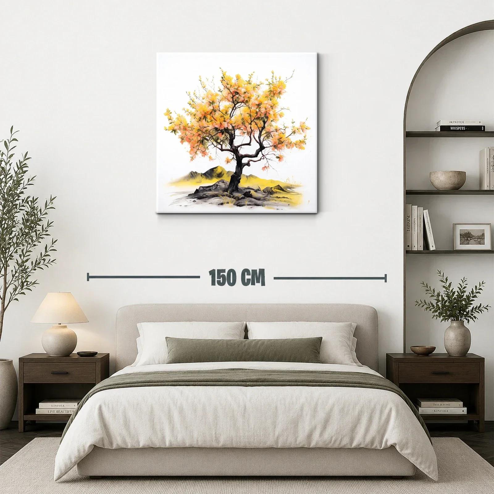 Arbol con flores amarillas y naranjas sobre rocas y paisaje — miniatura 3