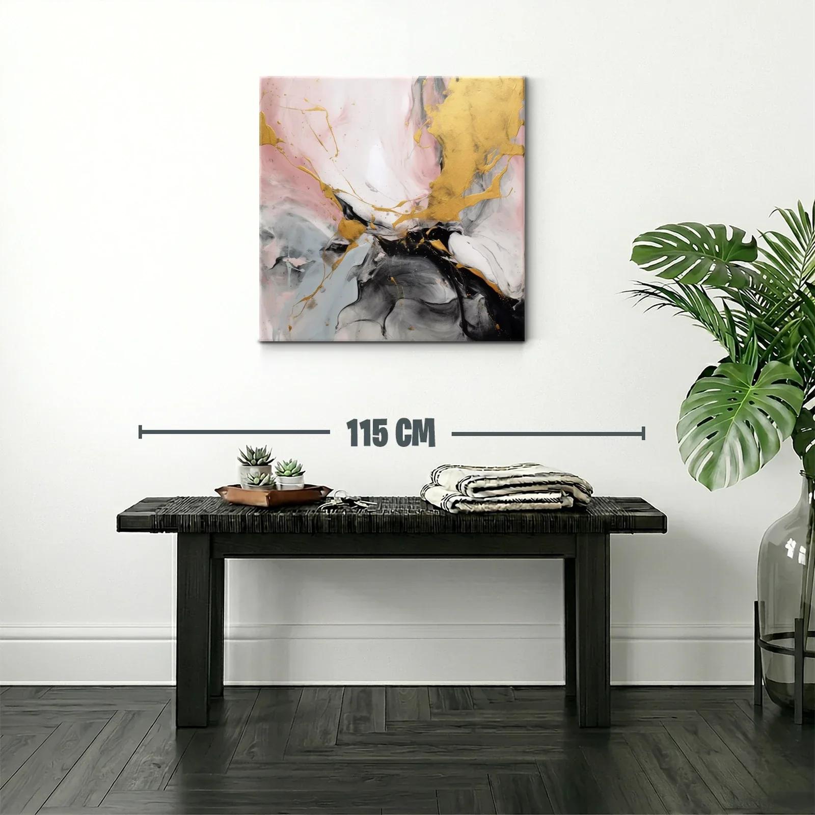 Cuadro abstracto con detalles dorados y tonos suaves — miniatura 2