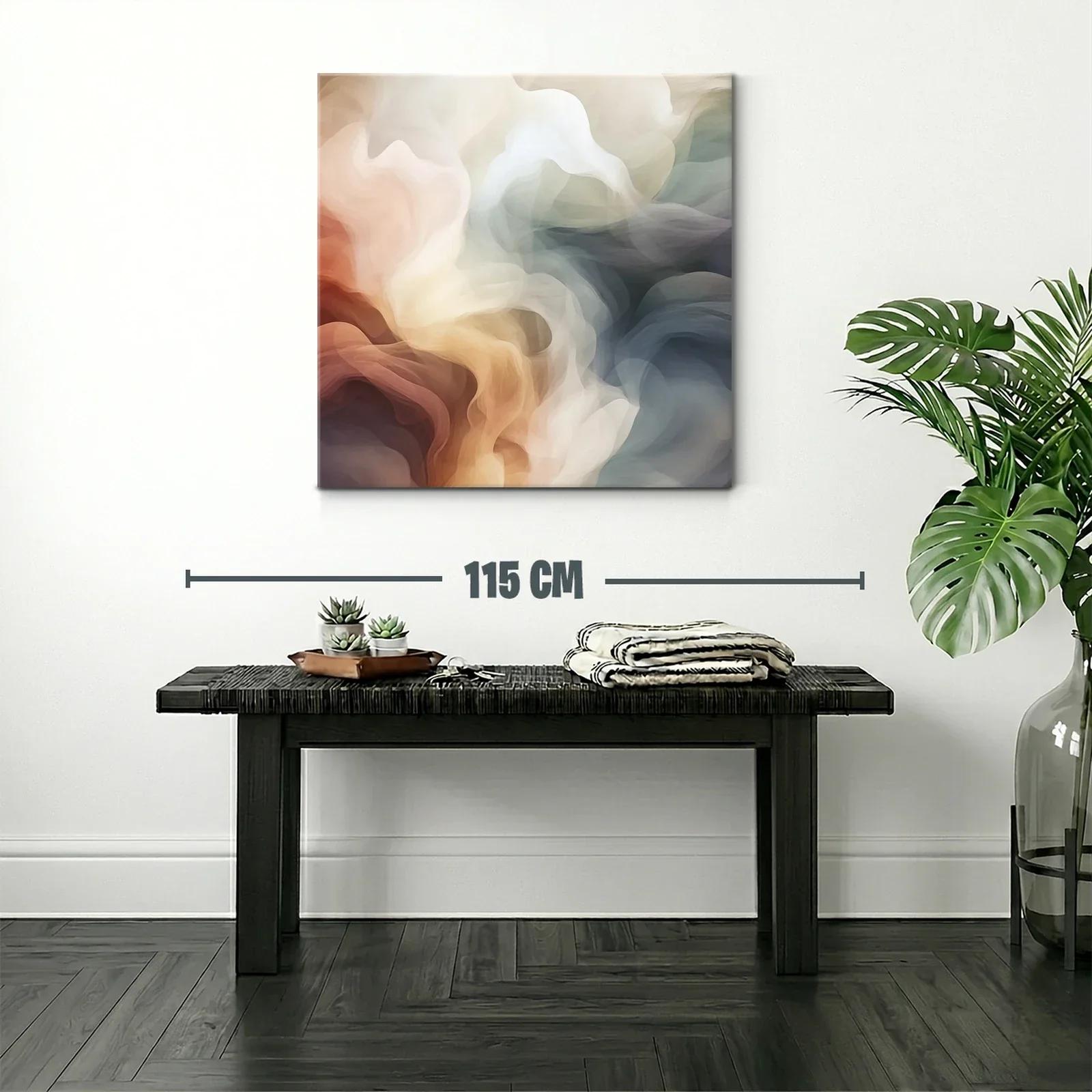 Cuadro abstracto con tonos cálidos y fríos en movimiento armonioso — miniatura 2