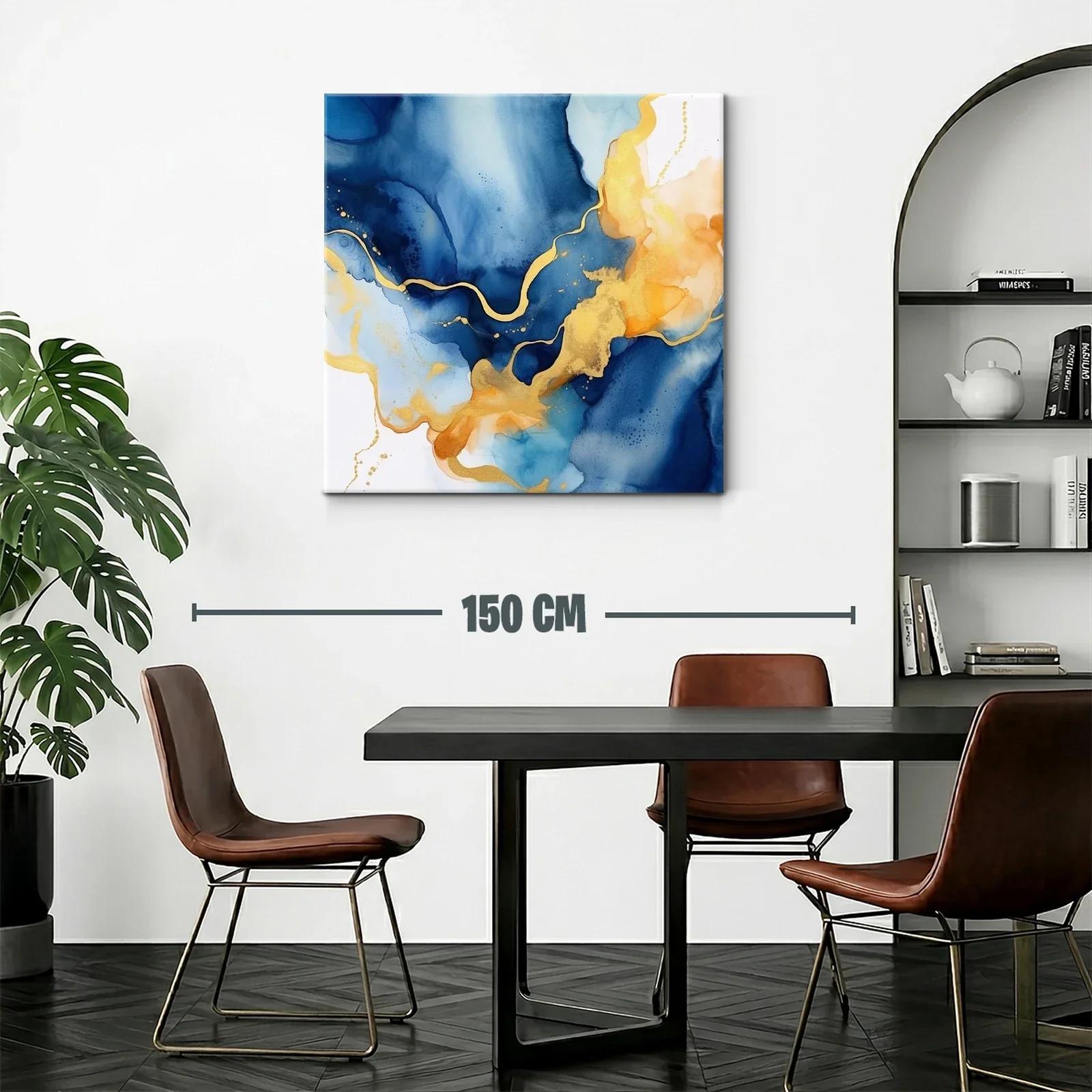 Cuadro abstracto con tonos azules y dorados elegantes — miniatura 2