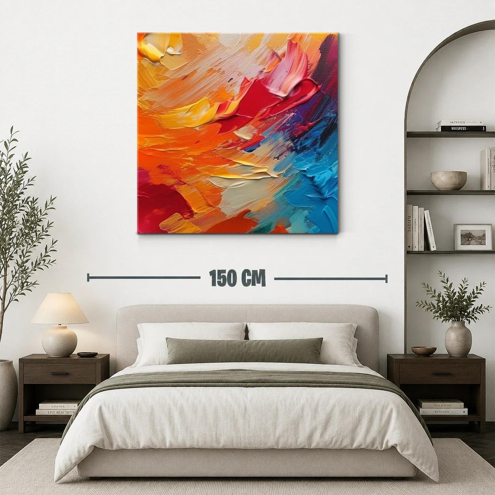 Cuadro abstracto vibrante con tonos cálidos y fríos intensos — miniatura 3
