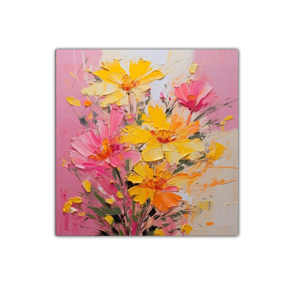 Cuadro floral vibrante con tonos cálidos y rosados — imagen principal