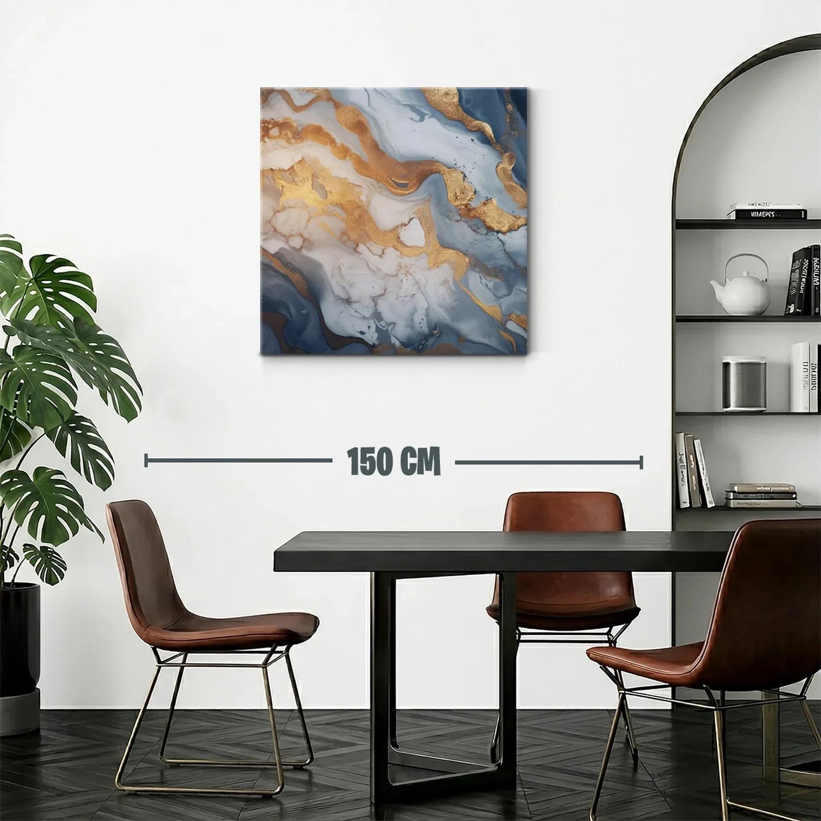 Cuadro abstracto con tonos dorados y azul grisáceo — miniatura 2