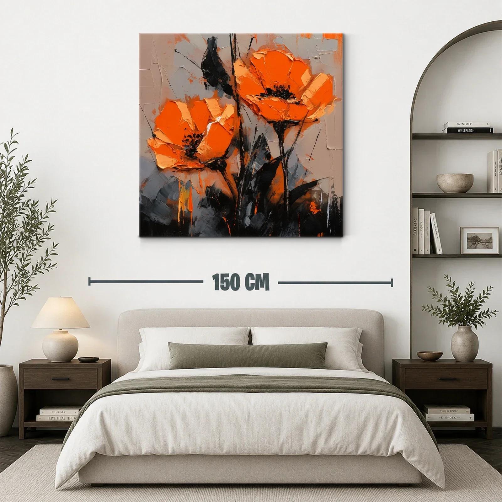 Cuadro con flores vibrantes en tonos naranja y negro — miniatura 3