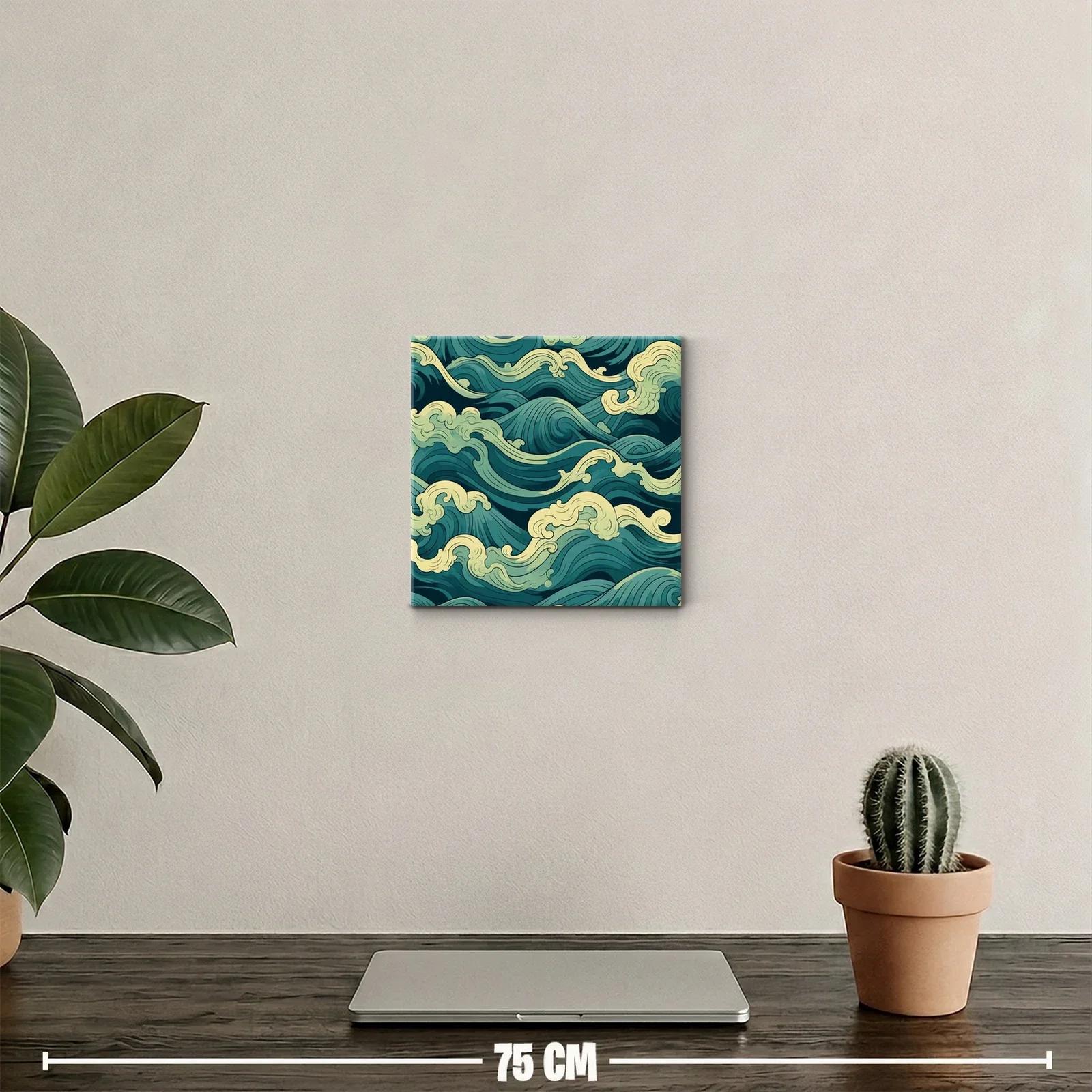 Cuadro decorativo con diseño de olas estilizadas en tonos azules — miniatura 2