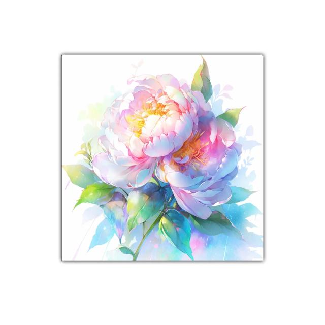 Cuadro floral con peonías en tonos suaves y vibrantes