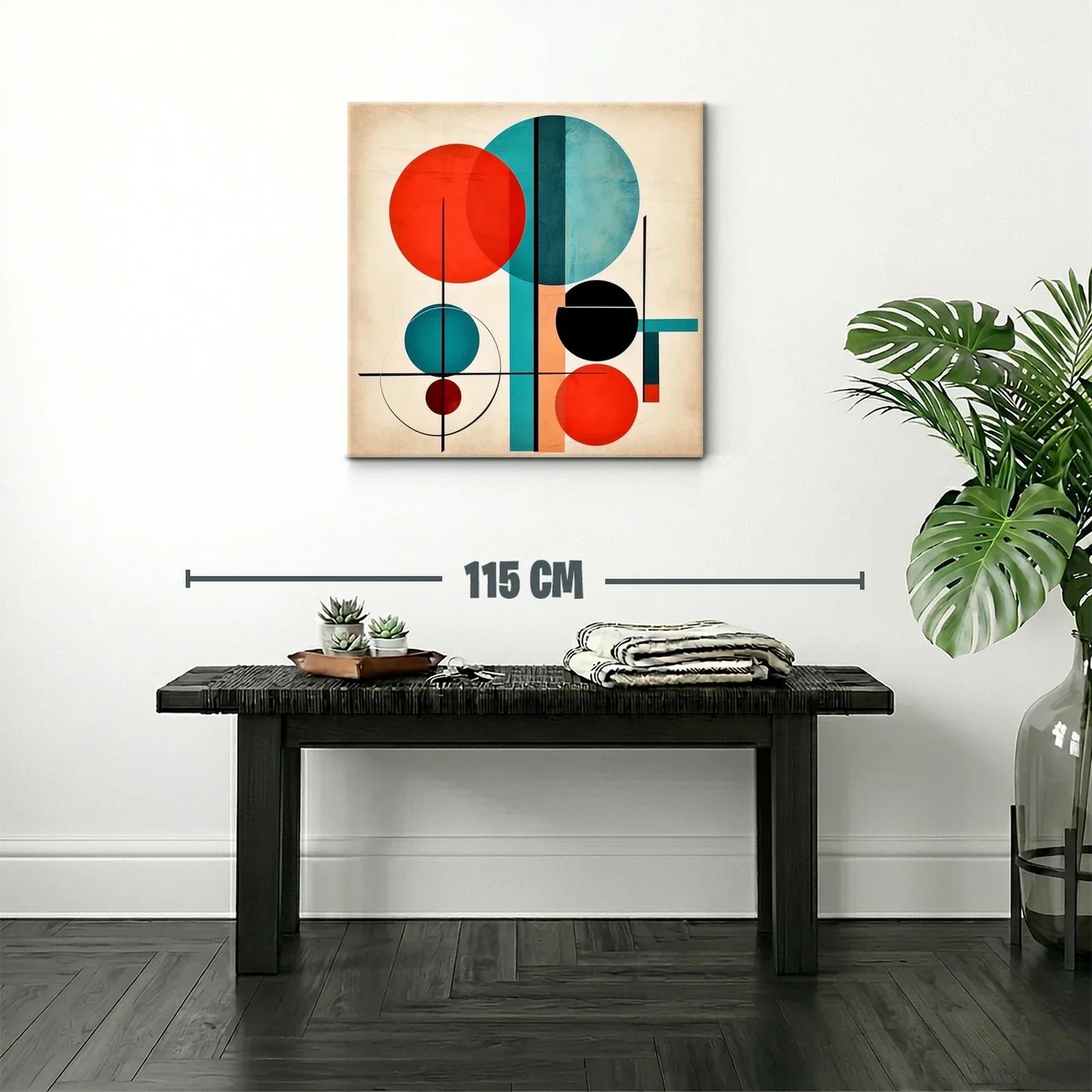 Cuadro abstracto con círculos en tonos rojo y azul vibrante — miniatura 2