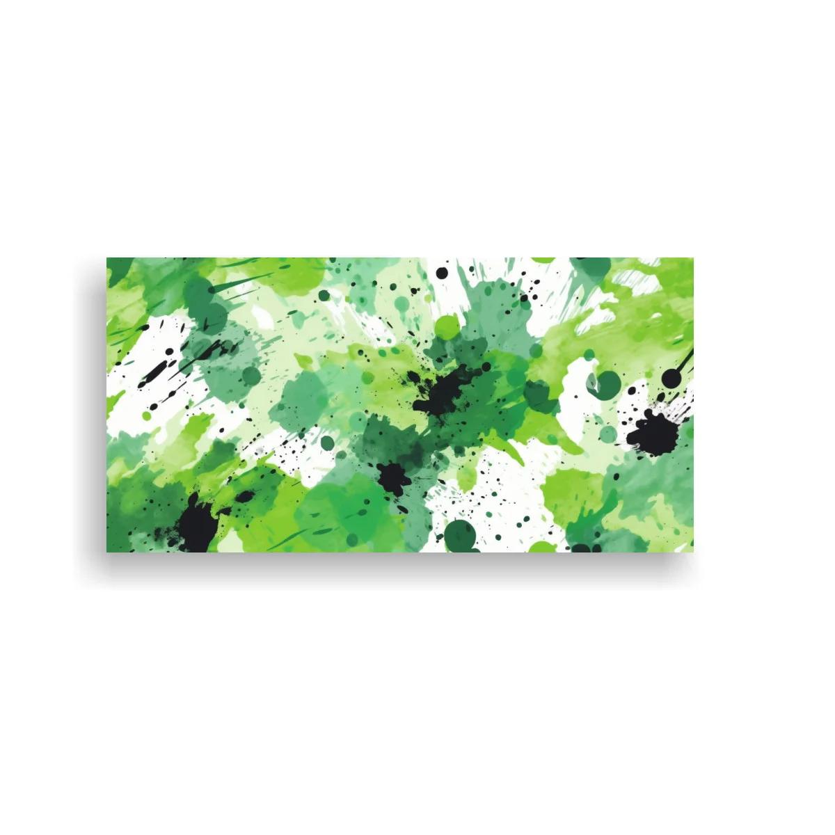 Cuadro salpicaduras abstractas verdes con gotas negras