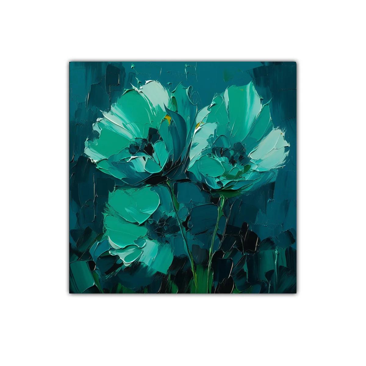 Cuadro floral pintura moderna en tonos verdes y azules — imagen principal