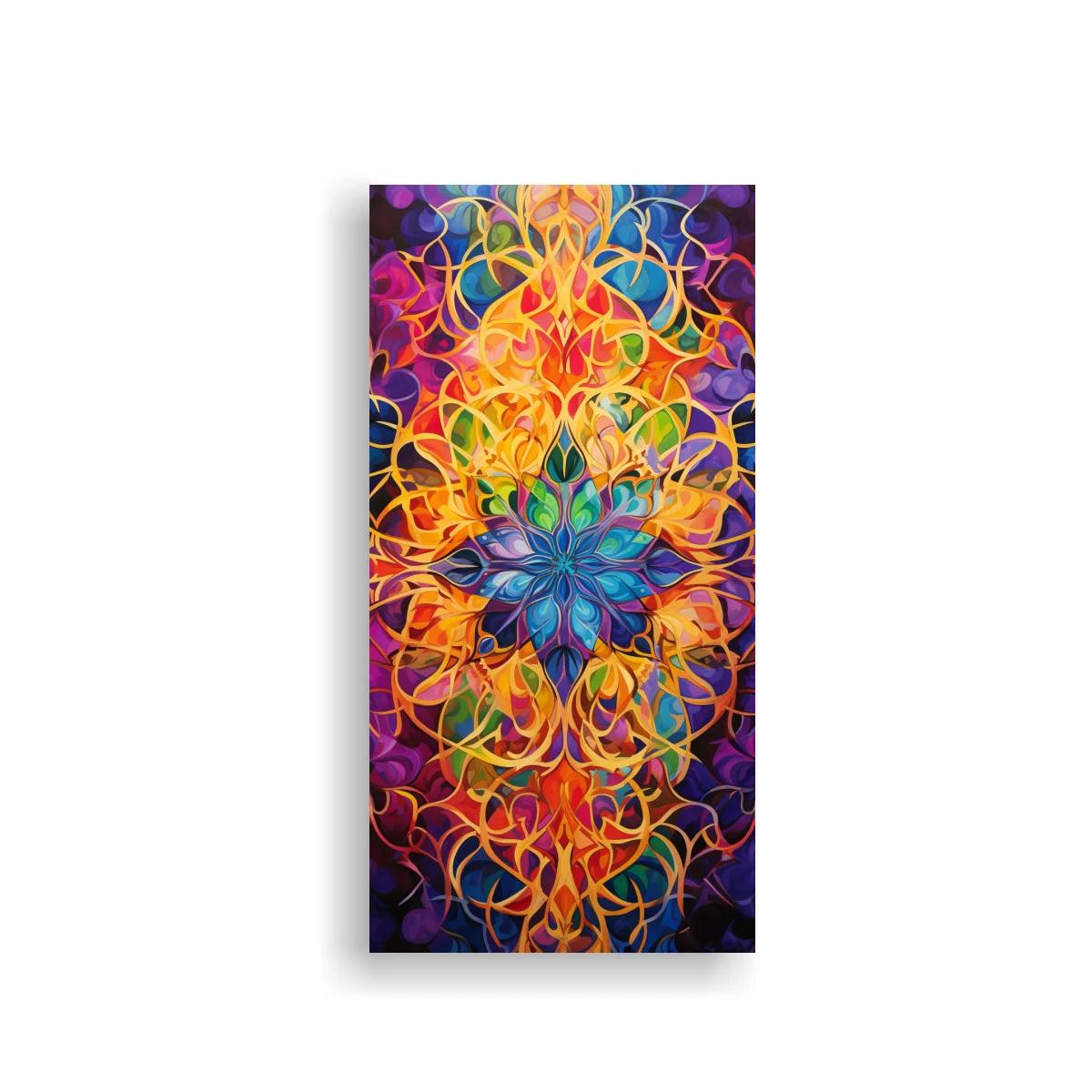 Cuadro mandala de fuego azul y carmesí