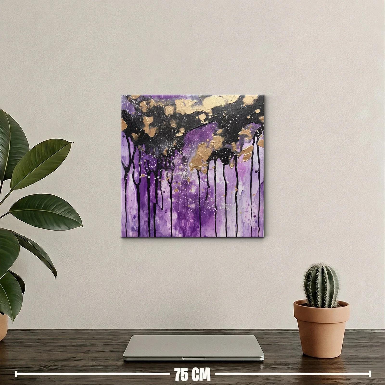 Cuadro abstracto con tonos violetas y detalles dorados — miniatura 2