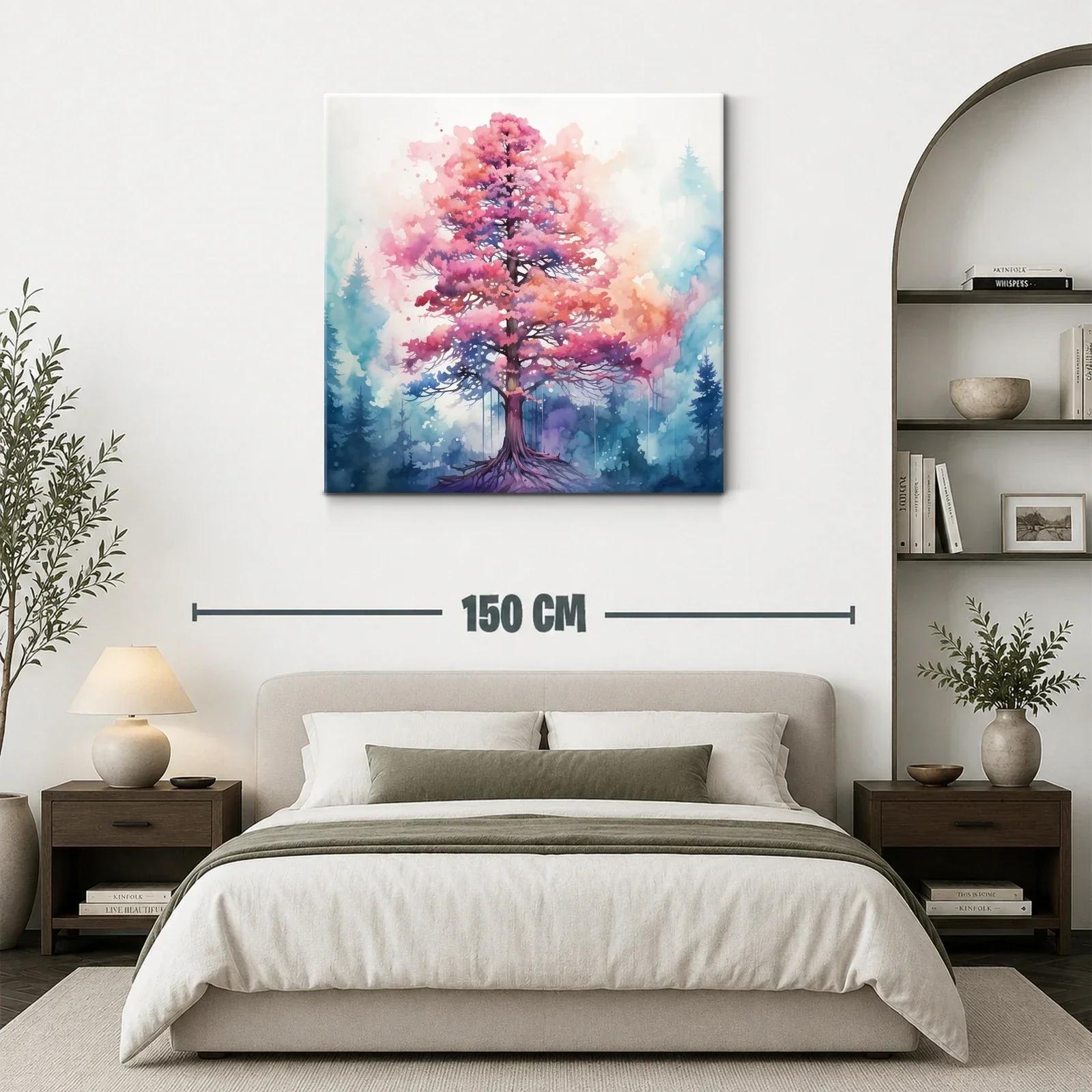 Árbol vibrante en tonos rosas y azules en paisaje onírico — miniatura 3