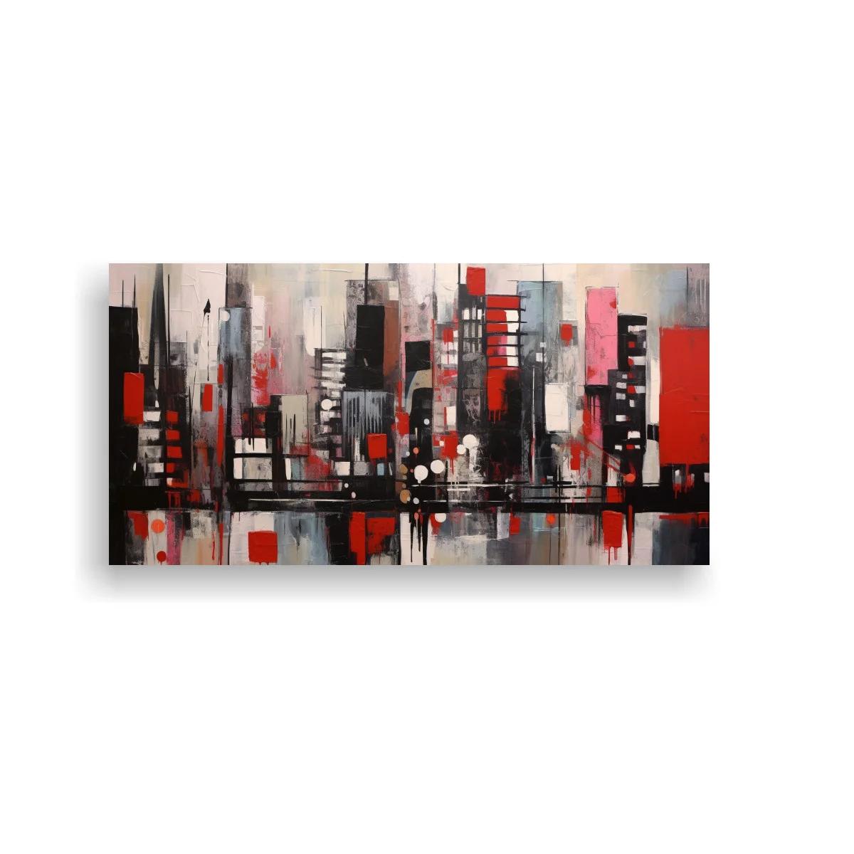 Cuadro skyline urbano abstracto con rectángulos rojos