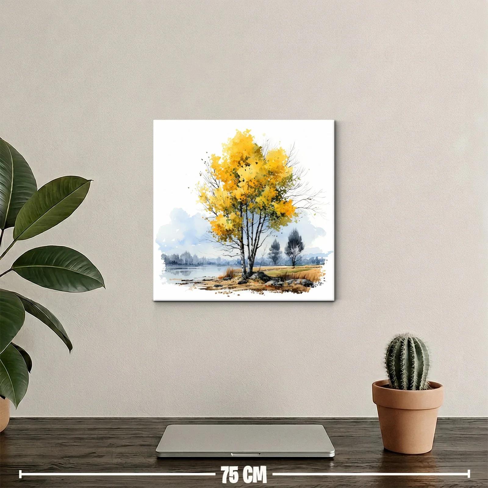 Árbol con hojas amarillas junto a un lago sereno — miniatura 2