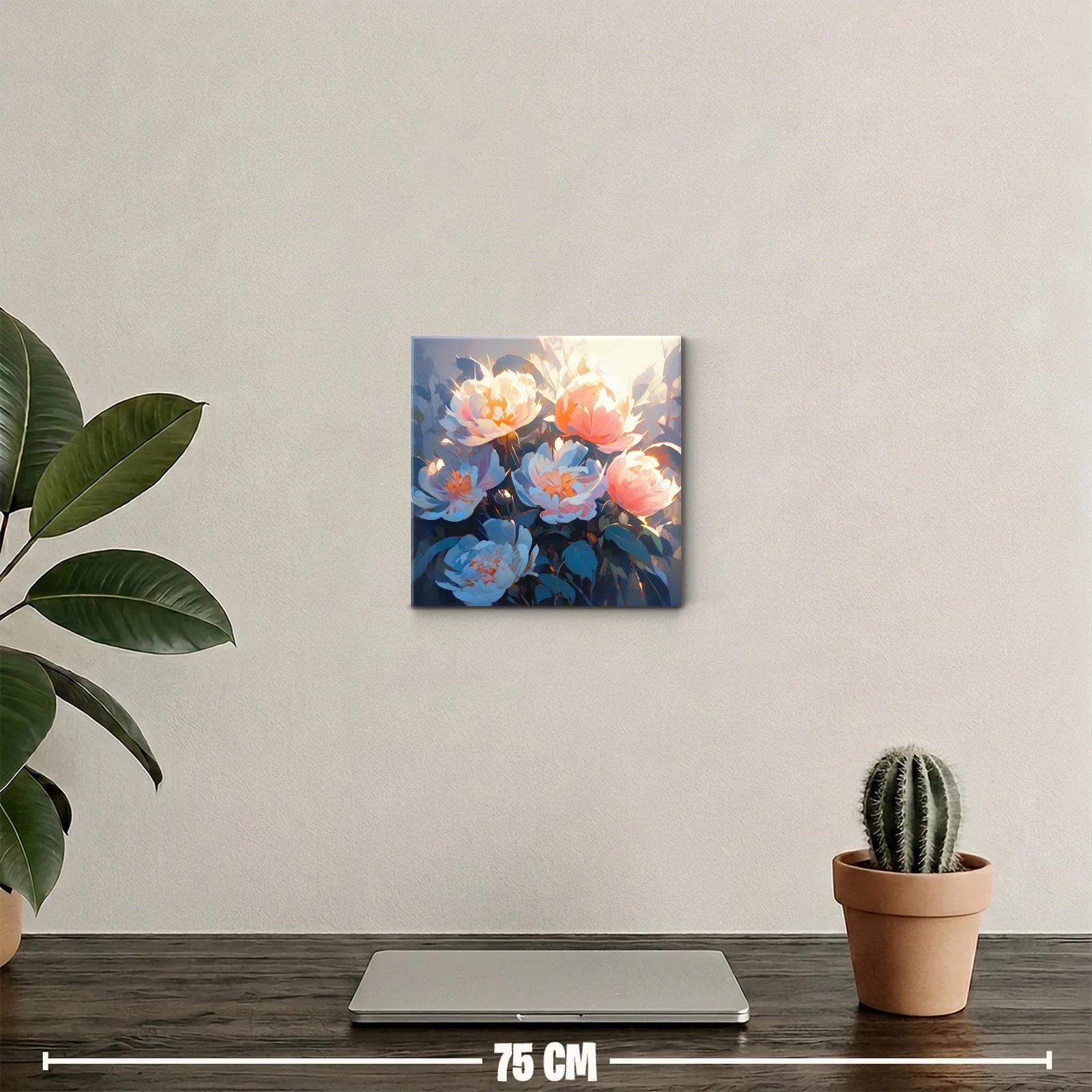 Cuadro decorativo con flores iluminadas en tonos cálidos y fríos — miniatura 2