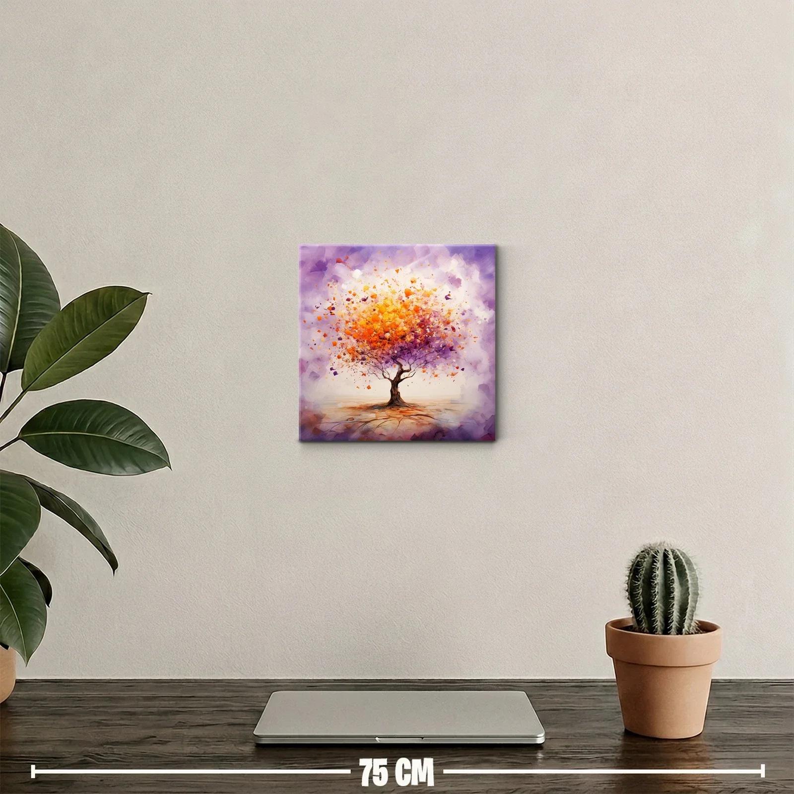 Árbol vibrante con explosión de hojas en tonos cálidos y morados — miniatura 2