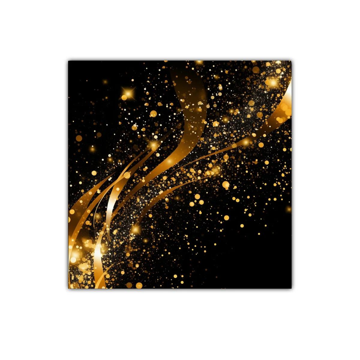 Cuadro decorativo con destellos dorados sobre fondo oscuro
