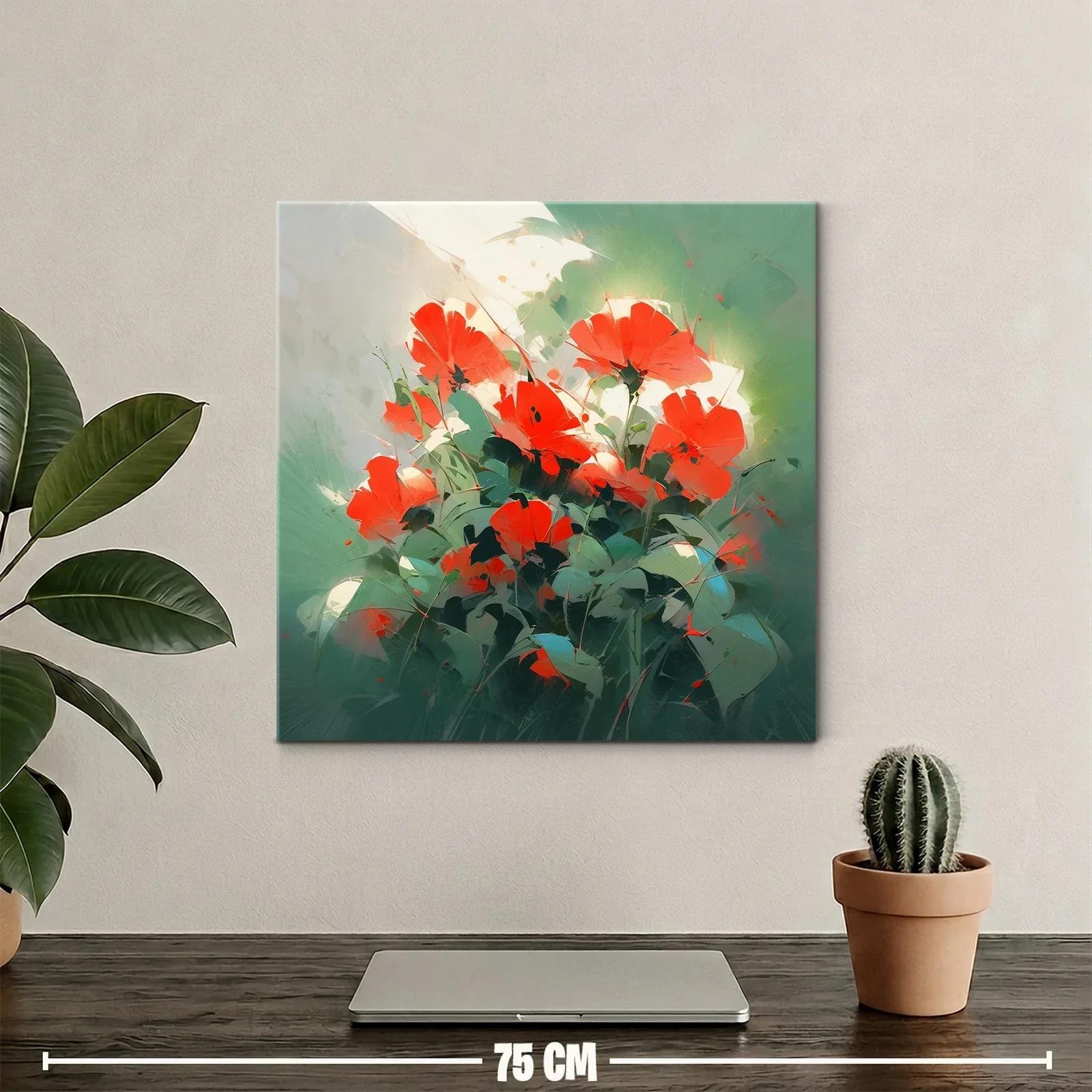 Cuadro flores rojas vibrantes entre follaje verde — miniatura 2