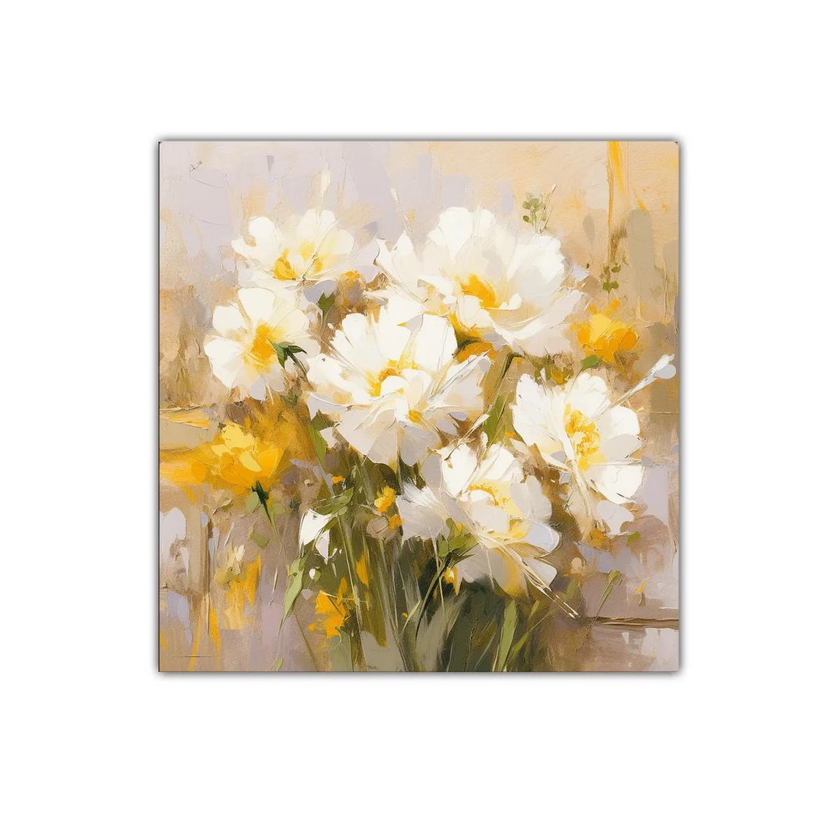 Cuadro decorativo con flores blancas y amarillas