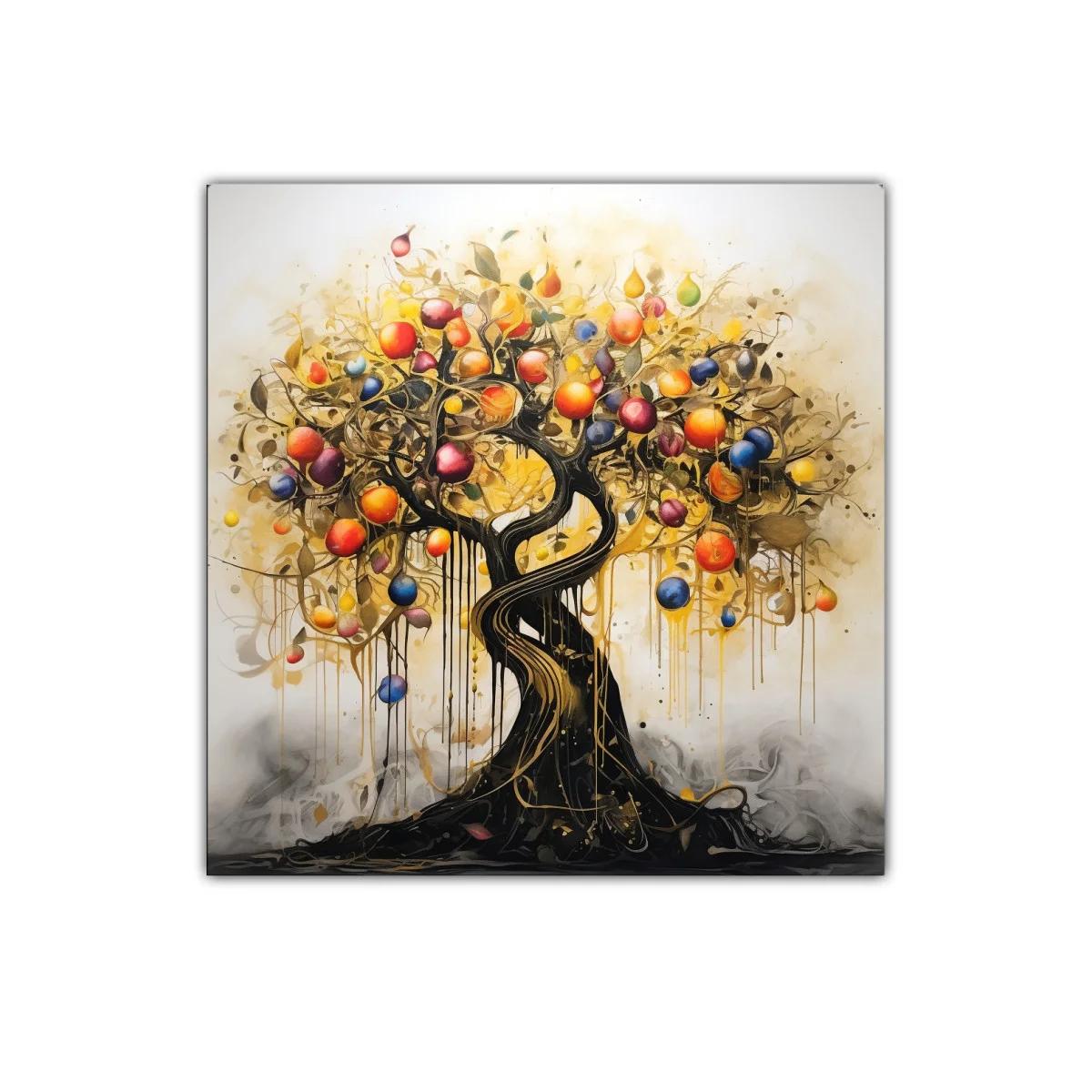 Árbol colorido con frutos vibrantes y estilo contemporáneo