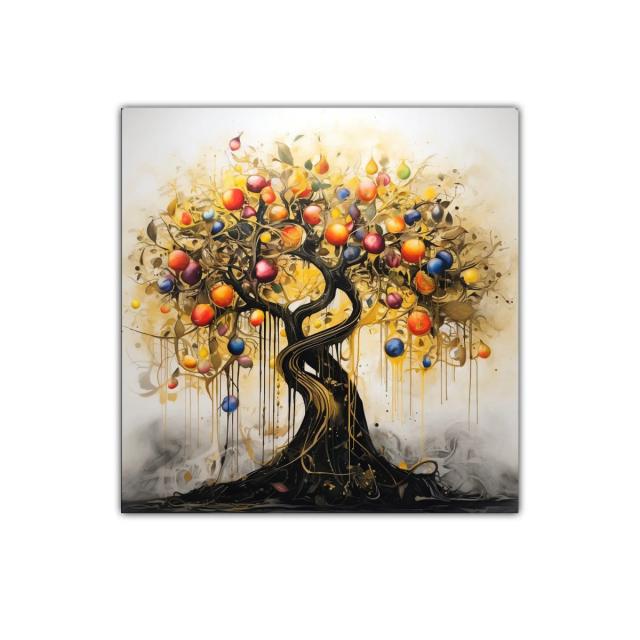 Árbol colorido con frutos vibrantes y estilo contemporáneo