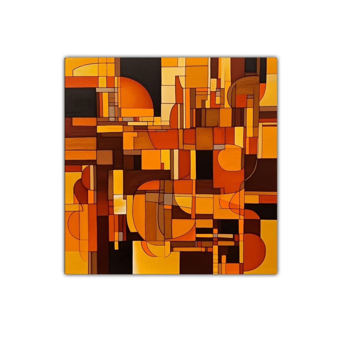 Cuadro abstracto con formas geométricas en tonos cálidos